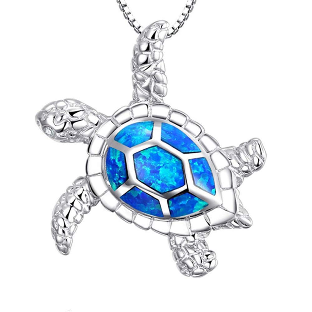 Collier Pendentif Tortue En Argent Avec Opale De Feu - Bijou Femme, Neuf Sans Emballage