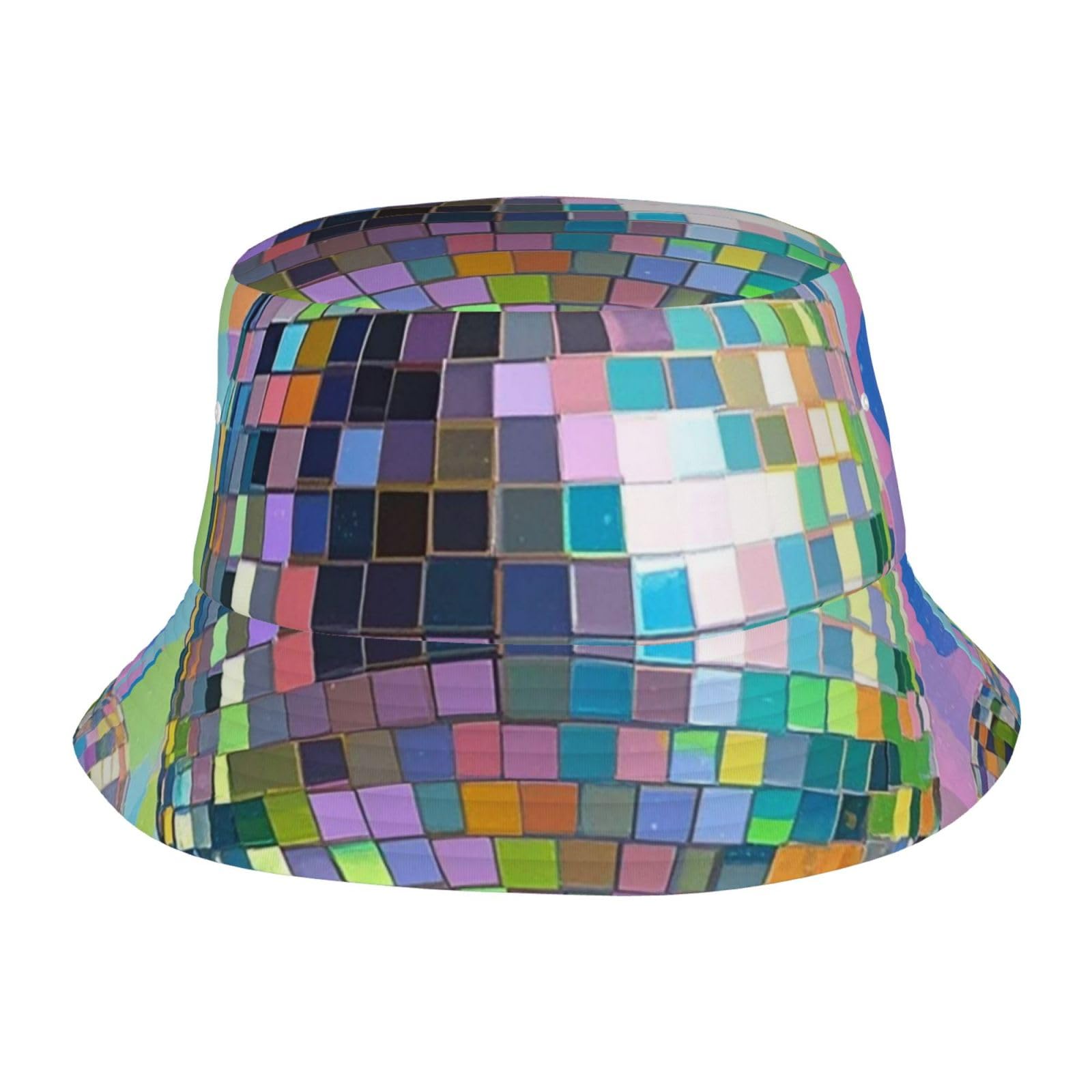 Unisex Cute Bucket Hat Summer Travel Fisherman Cap Disco Ball Pattern Beach Travel Sun Hat Outdoor Cap Black