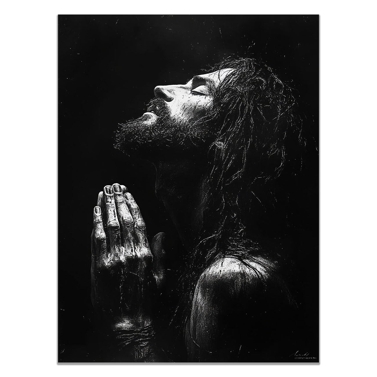 QUSAAOU Canvas Wall Art Jesus Jesus in Prayer icture Christianity Cross Poster Print Painting for Living Room Bedroom Prayer Room Home Decorate(black white)-80x120cm Unframed