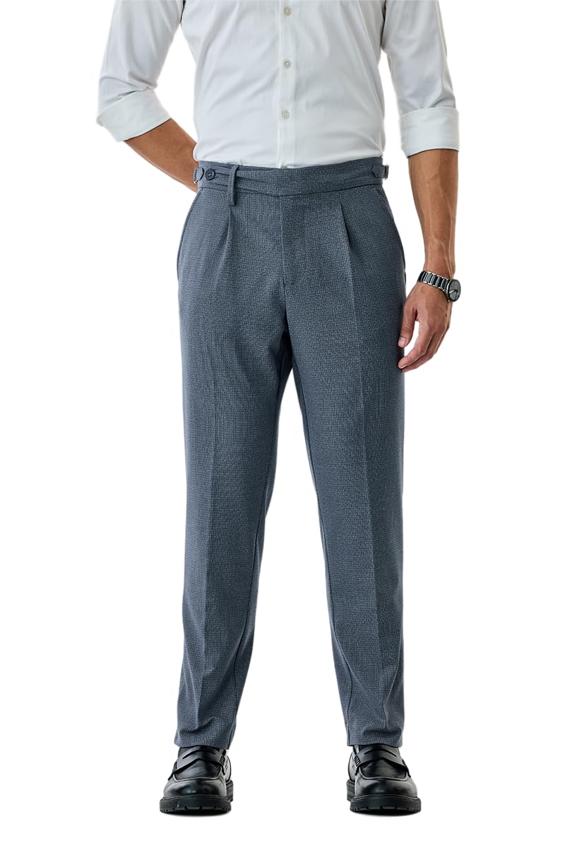 Men Formal Trousers | Relaxed Fit Pleated Front with Turned-Up Cuffs | Premium Polyester Blend with Viscose & Elastane | Perfect for Office-image-49