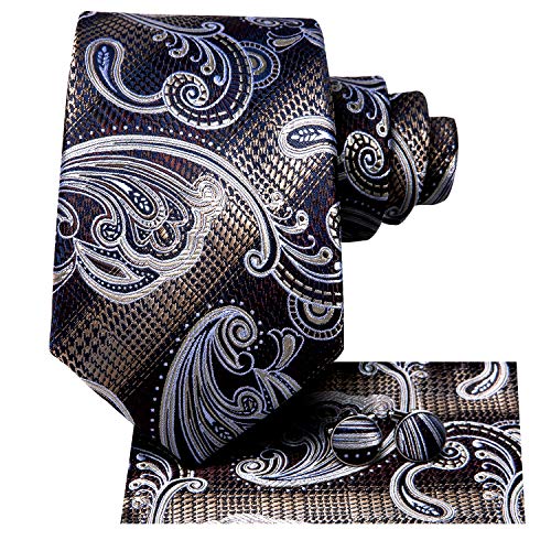 Image of Dubulle Mens Paisley Floral Silk Tie for Men Striped Necktie and Pocket Square Cufflinks Set Wedding Business