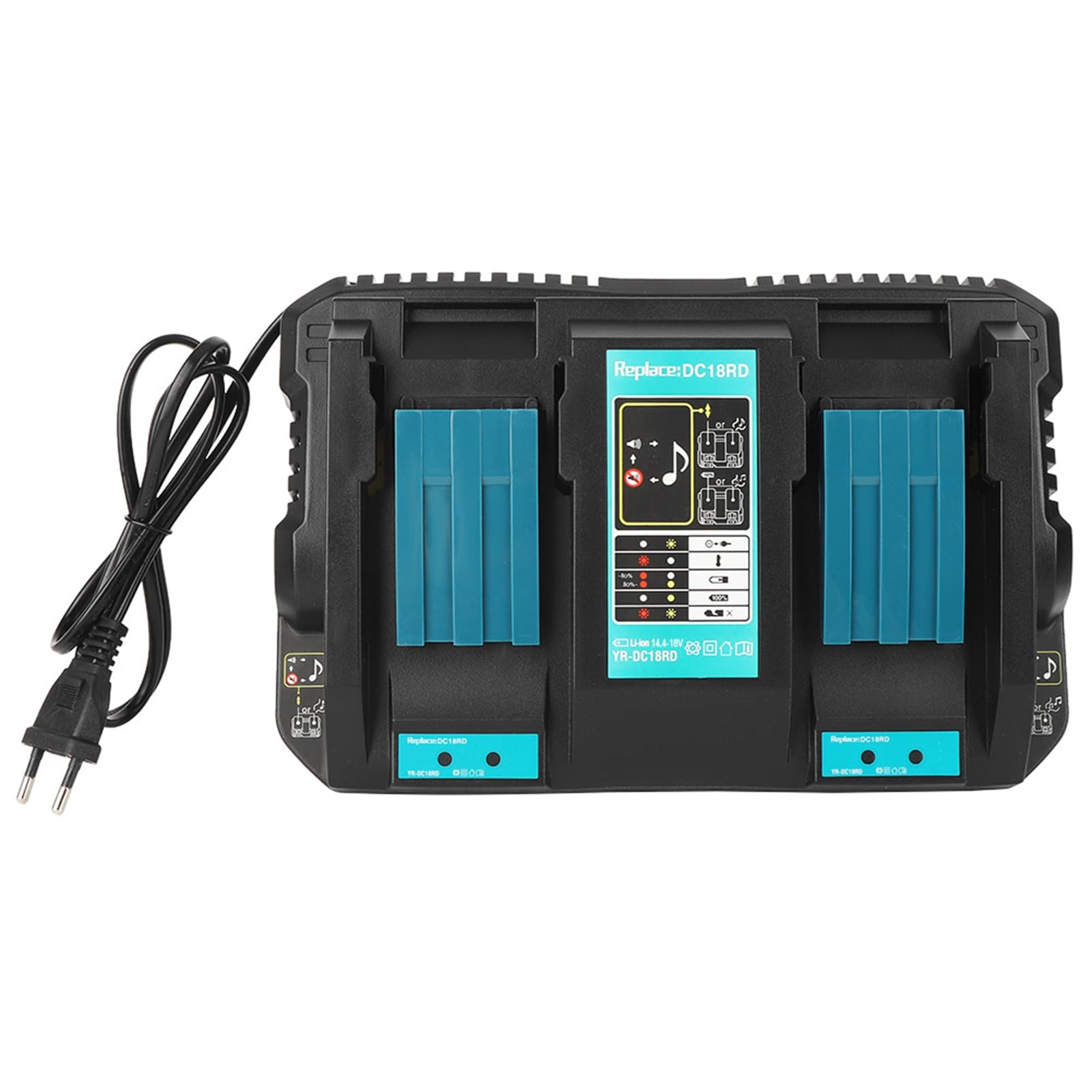 Caricabatterie doppio con interfaccia USB DC18RD compatibile con batterie agli ioni di litio BL1830 BL1430 14,4-18 V, spina americana 110-130 V
