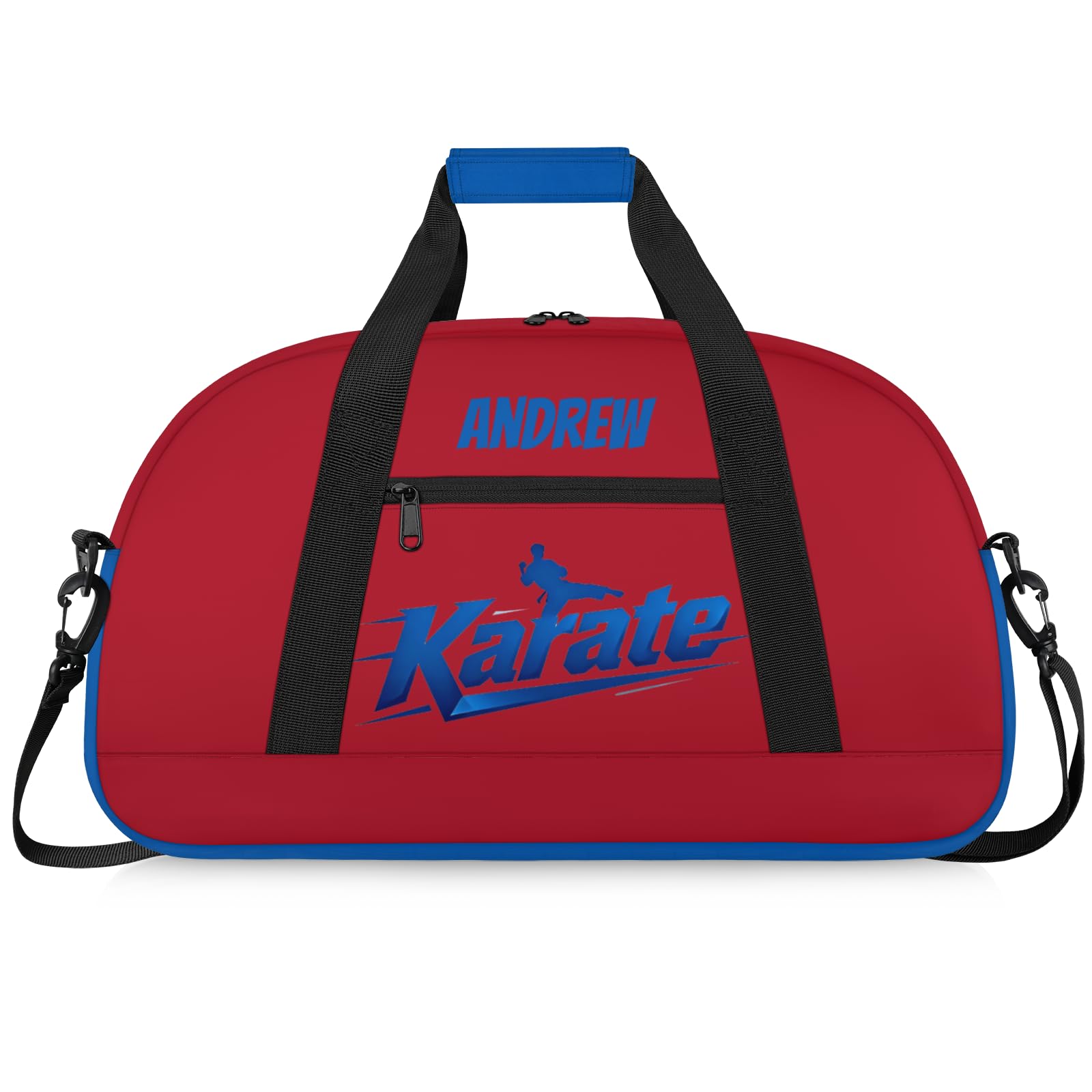 Martial Arts Training Duffle Bag | Personalised Taekwondo Karate Boxing Gym Bag for Men & Kids | Custom Name Water-Resistant Sports Holdall for Gear & Gloves, Karate Motion Blue