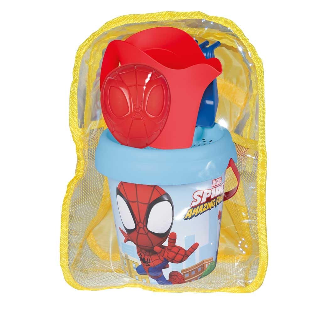 Smoby - Spidey Beach Bucket Backpack with Accessories - Includes Shovel, Rake, Sieve, Watering Can and Sand Mold - Recycled Material - for Children from 18 Months - (7600862214)