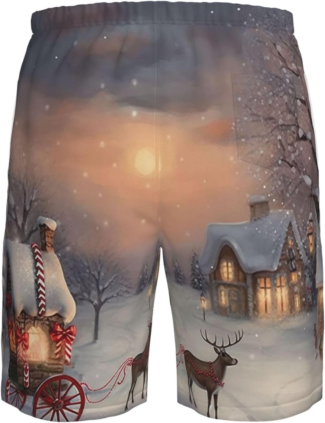 Men's Swim Trunks Quick Dry Bathing Suits Winter Christmas Beach Board Shorts Swimwear with Pockets White