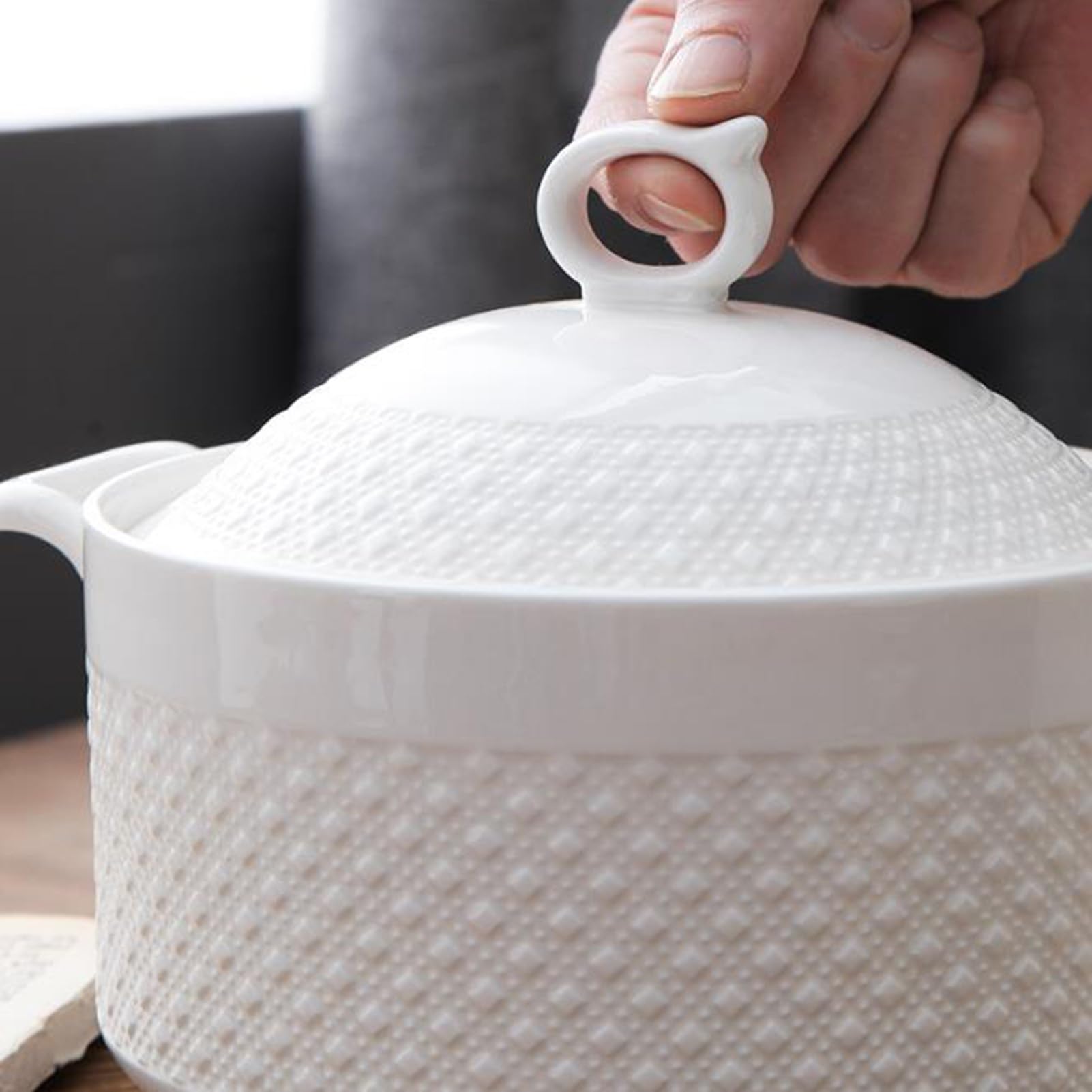 Tureen - Cuenco de cerámica de porcelana con tapa para cocina doméstica