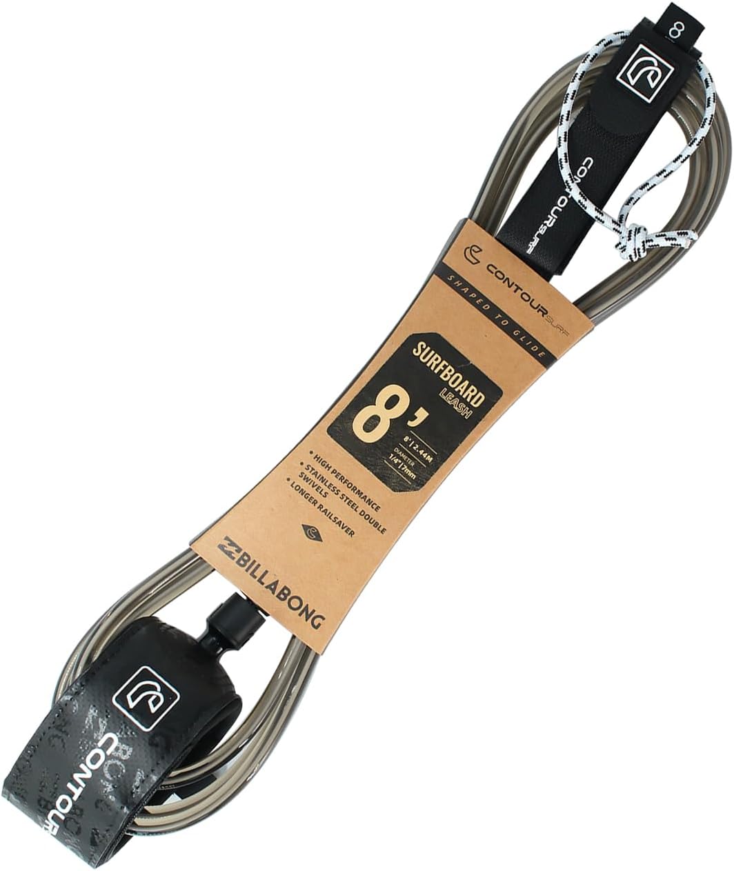 Billabong x Contour Surf Surfboard Leash – Ankle Leash with Double Swivel, Heavy-Duty PU Cord for Longboards and Shortboards, Secure and Lightweight
