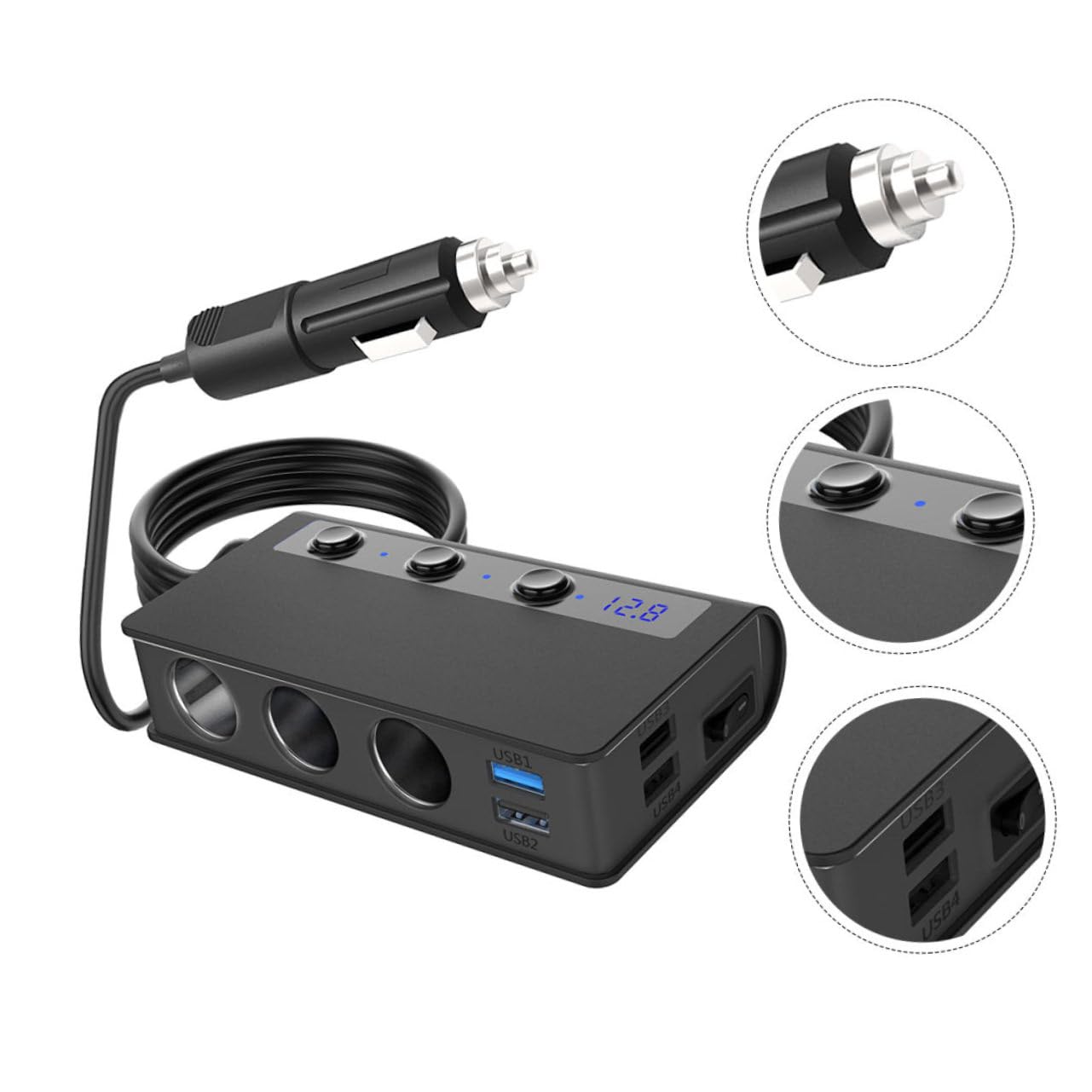Angoily 180w Cargador De Coche USB y De Mechero Adaptador De División De De Protección contra Sobrecarga Compatible Dispositivos Móviles
