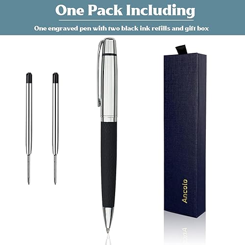 Miniatura 4 de Ancolo Bolígrafo cromado plateado grabado, impresionante bolígrafo de lujo con piel sintética, personaliza tu mensaje, nombre, juego de regalo para