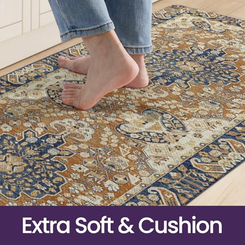 DEXI Kitchen Mat 60 x 150 cm, Anti-Fatigue Cushioned Standing Mats Non Slip Waterproof, Extra Large Washable Carpet Runner Rugs for Floor, Laundry, Home Office, Orange Beige - Image 4