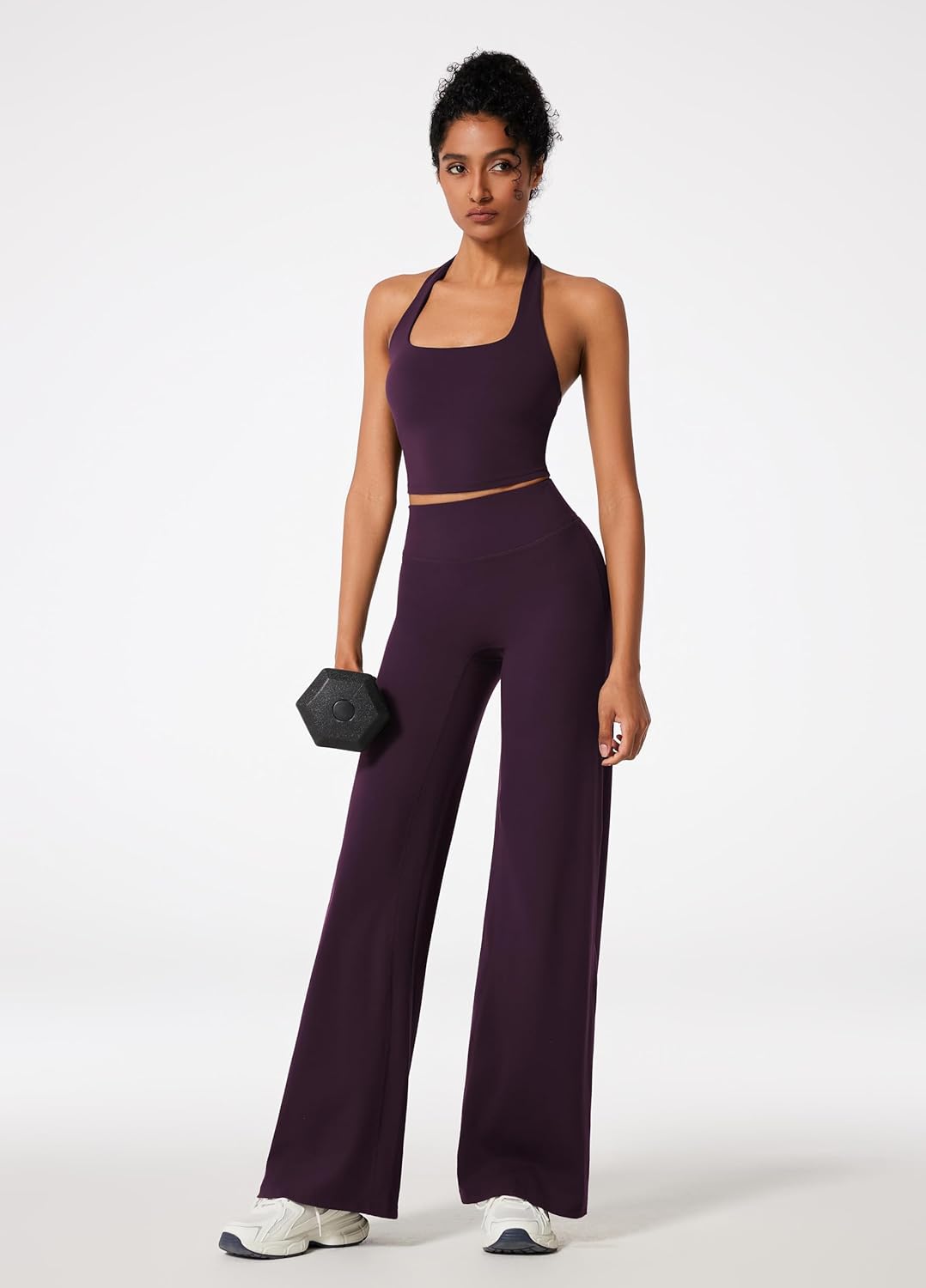 RXRXCOCO Halter Workout Sets for Women 2 Piece Padded Crop Tank Tops Straight Leg Yoga Pants Outfits with Hidden Pocket - Image 2