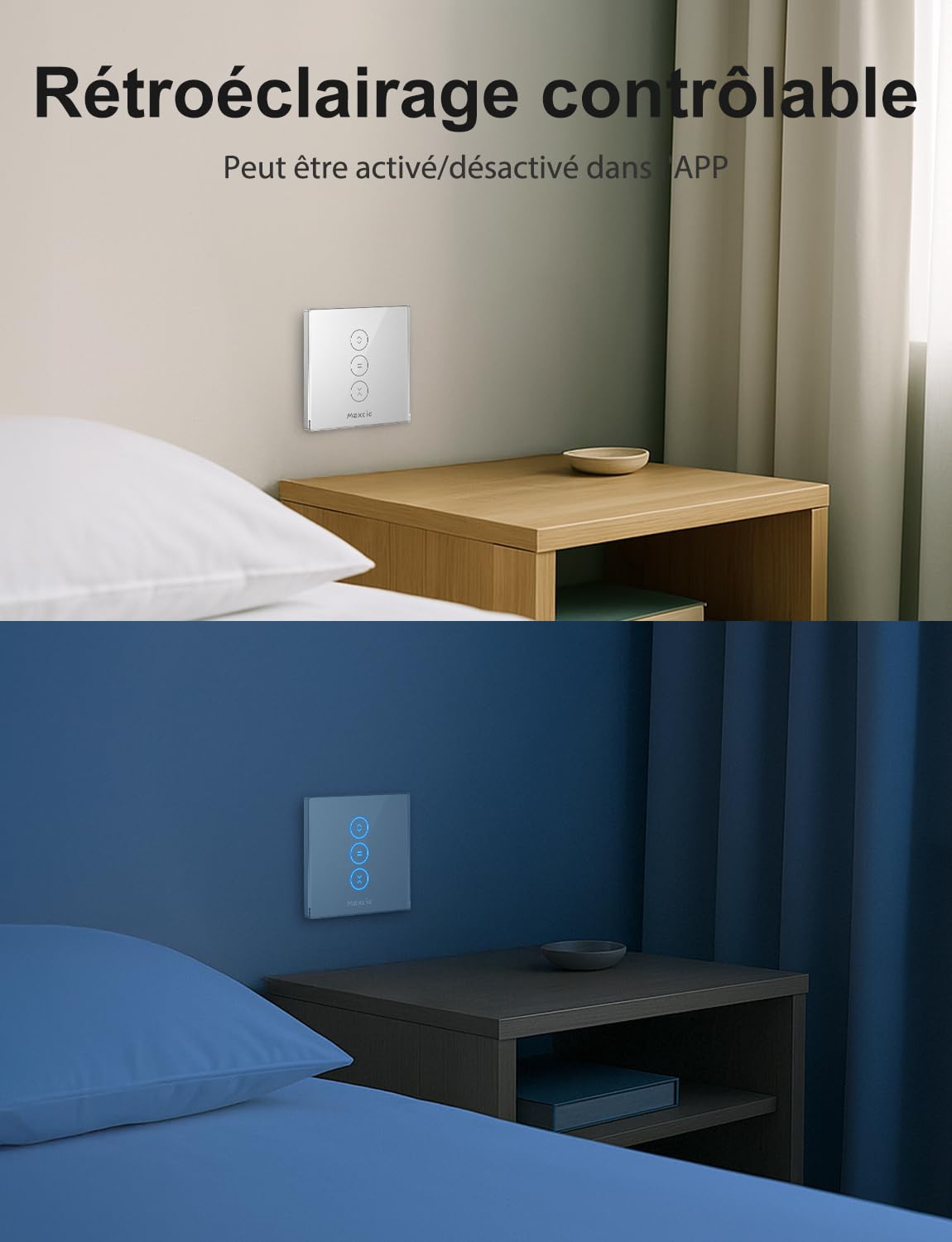 Maxcio Interrupteur Connecté WiFi Volet Roulant Tactile Alexa Argent | Interrupteur Intelligent Pour Rideau Compatible Google Home, Commande Vocale, Contrôle À Distance & Minuterie 4er