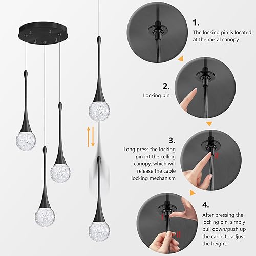 Miniatura 5 de cenzoz - Lámpara colgante moderna de 3 luces para isla de cocina, LED, regulable, cristal glamuroso, lámpara colgante de techo para comedor, Negro