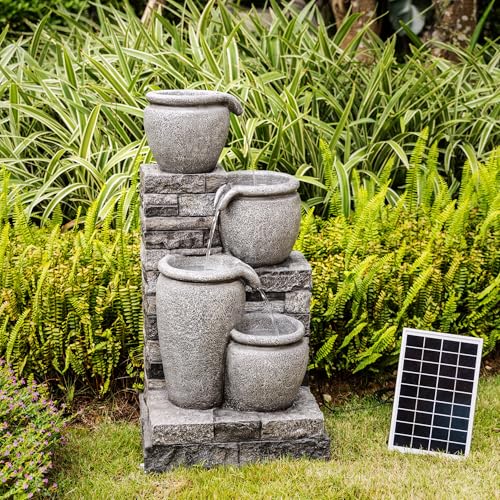 Teamson Home Solar Kaskadenbrunnen 4 Stufen Grau freistehend