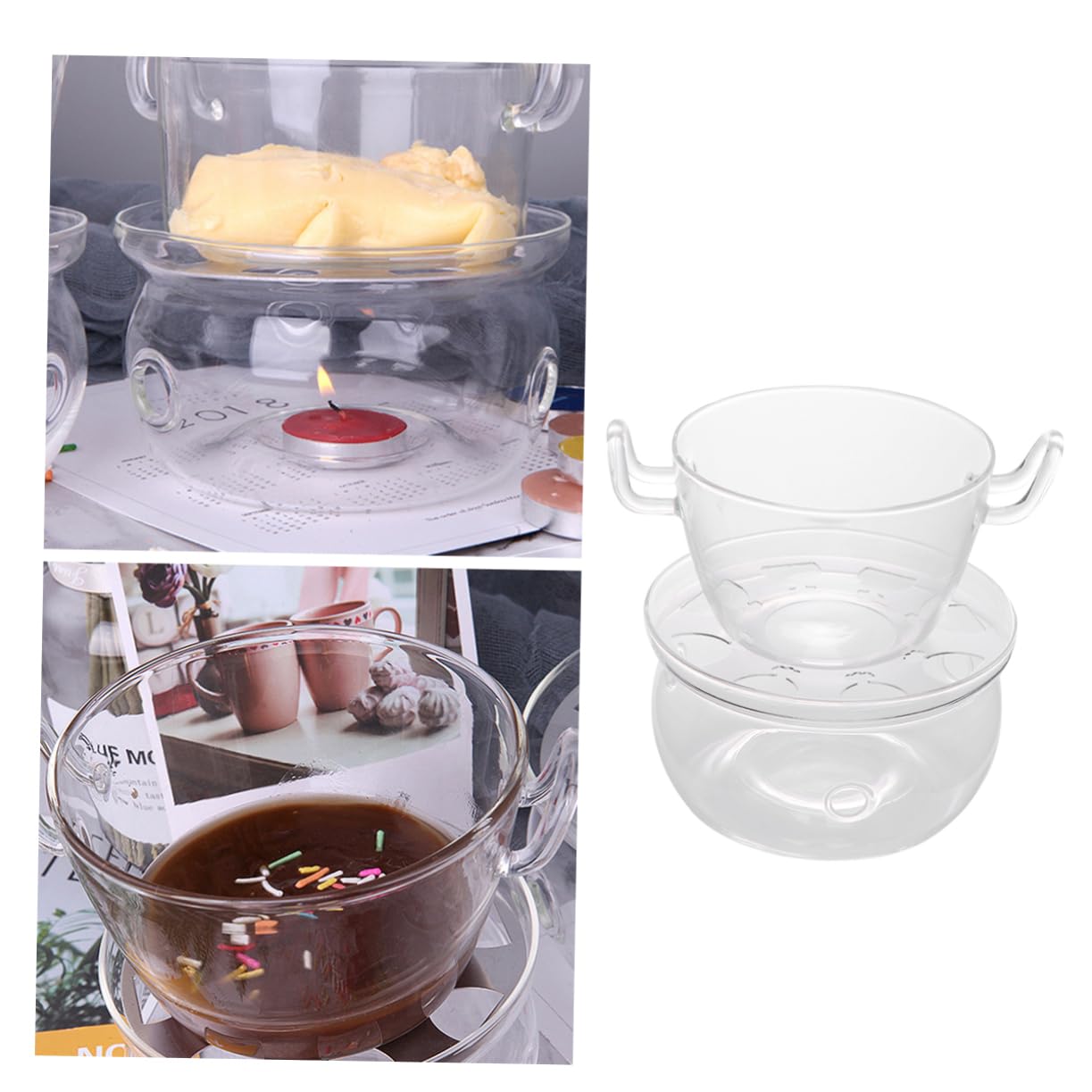 HOLIDYOYO 1set Trapezoidal Glass Melting Pot for Chocolate Cheese and Butter Kitchen Baking Pan with Base for Home Parties and Cooking Essentials for Hot Pot Use