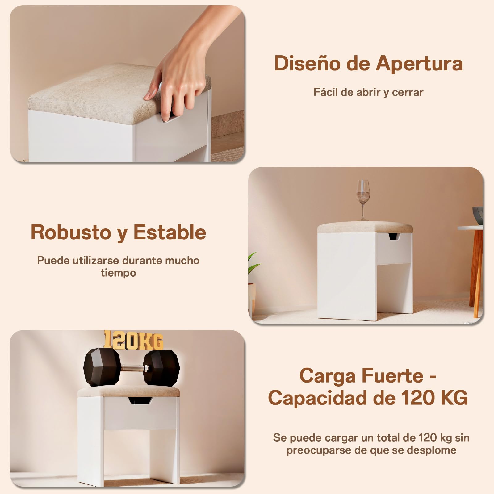 Airfish Taburete Tocador Cómodos con Almacenaje, Silla Tocador Transpirable y Fresco, Baul Banco Almacenaje Tapizado, Reposapies Salon Sofa para Dormitorio, Vestidor, Entrada, Moderno Blanco