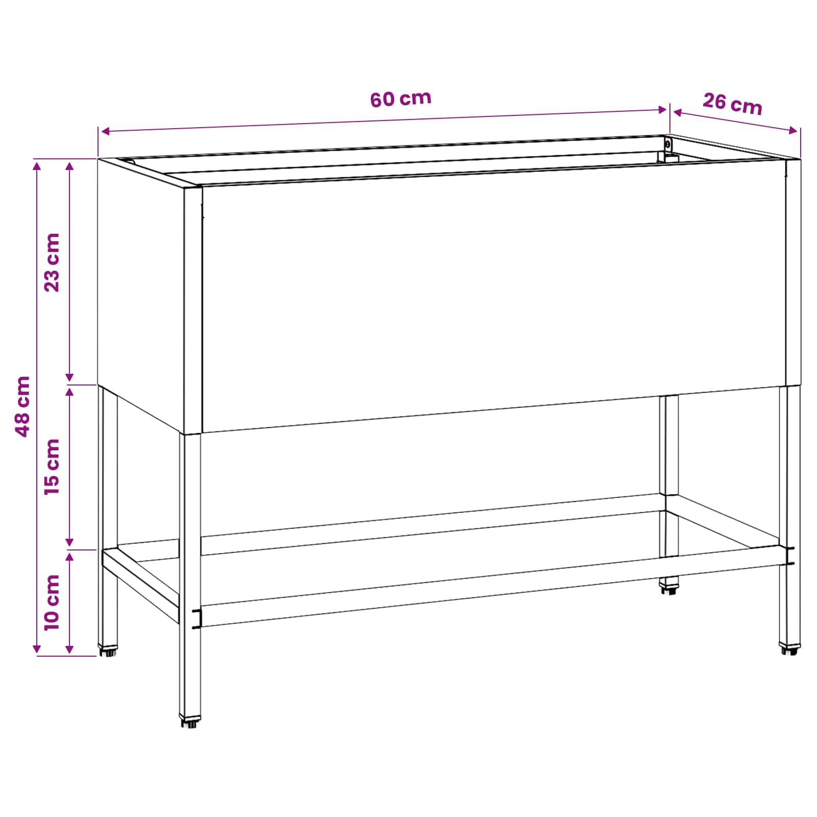 Bac de Jardin surélevé Blanc en Acier 60 x 26 x 48 cm, jardinière rectangulaire résistante UV pour Balcon terrasse Jardin, Pot Plante décoration extérieure Durable
