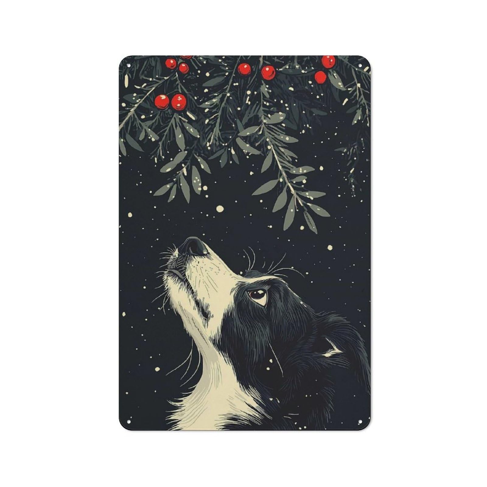 Junmoney Christmas Dog Printed Metal Sign 30X20cm For Café Or Restaurant, For Hospitality Interior Collectors