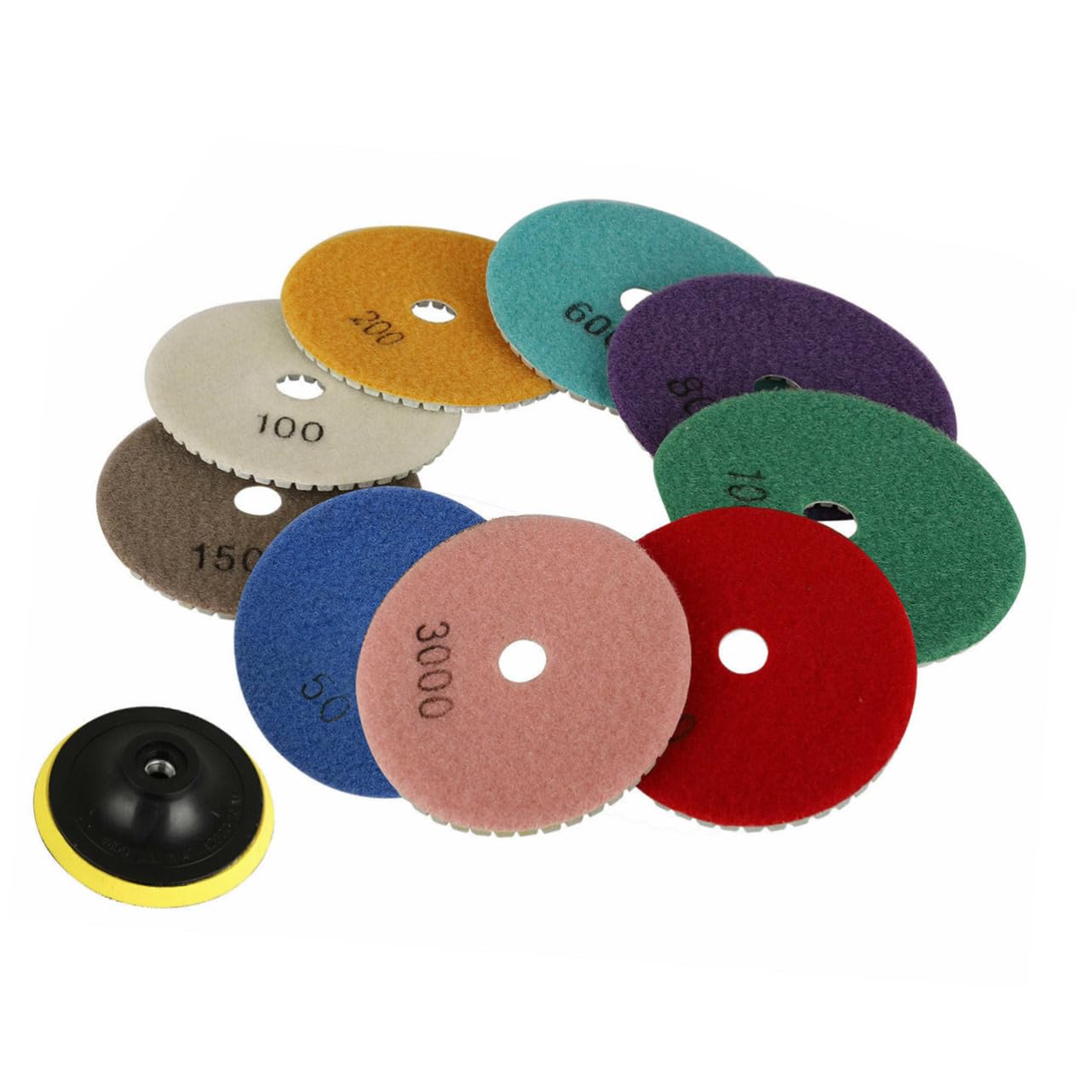 Almohadilla Pulido Diamante 4 Pulgadas 10 Piezas Resina para Piedra | Uso en Seco, Compatible Pulidora Variable o Constante, Colores Surtidos, Granito y Mármol y Hormigón