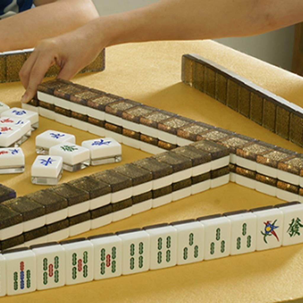 Juego de Mahjong Chino con 144 fichas, Dados y Estuche de Almacenamiento Adornado, Juegos de Mahjong completos for Viajes, Fiestas y familias