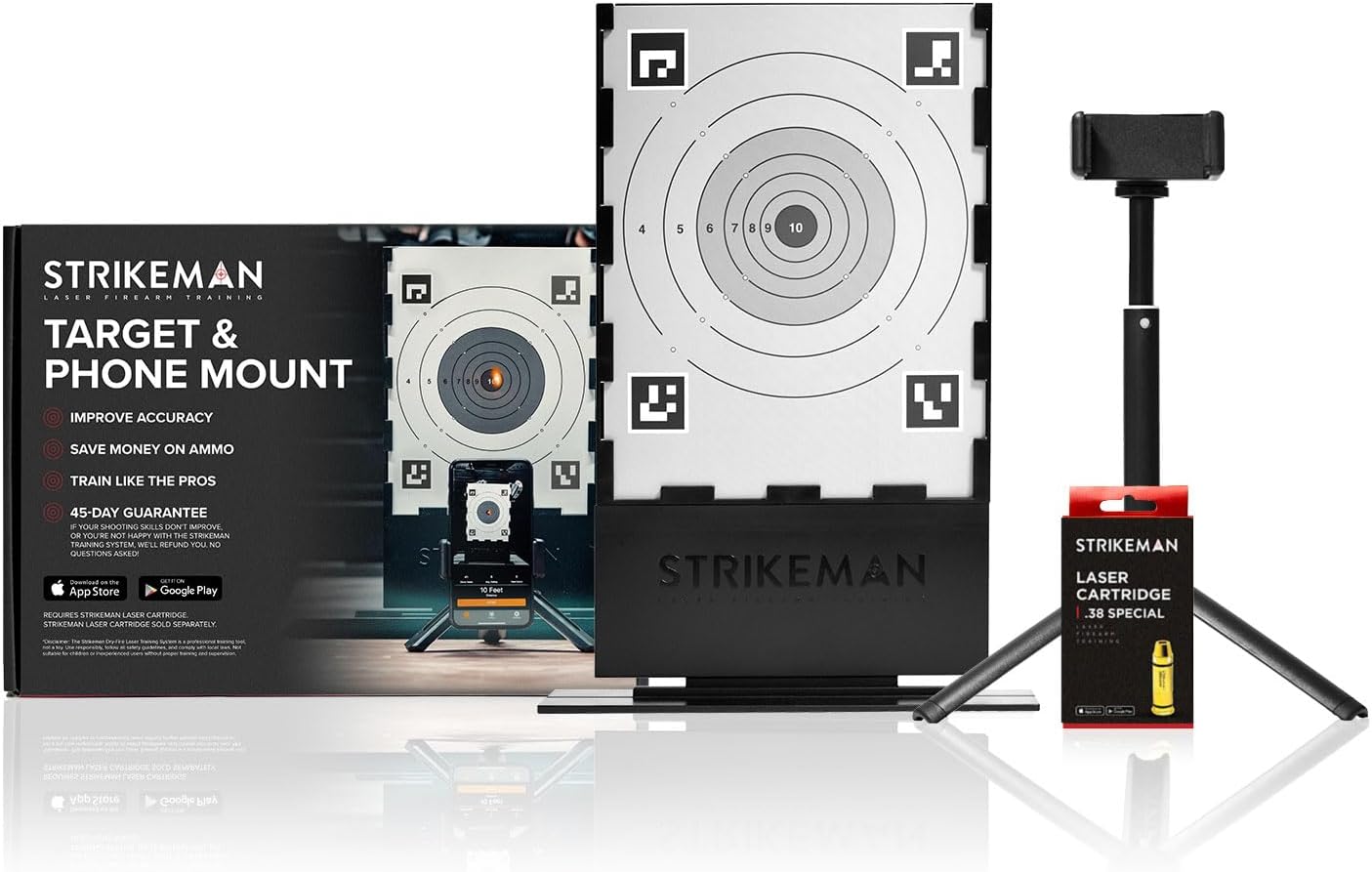 Strikeman Dry-Fire Laser Training System - Great for Target Shooting Practice with Pistols - Kit Includes Access to Updated App (No Subscription Needed), Cartridge, Target & Phone Holder