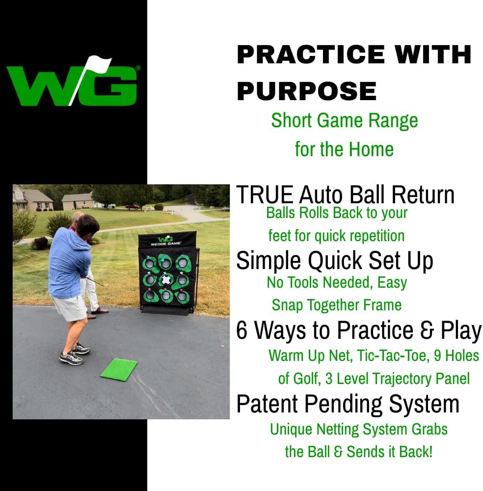 Large Premium Golf Short Game Backyard Game Indoor/Outdoor Chipping and Pitching Net with True Auto Ball Return, 9 Holes of Golf, Tic-Tac-Toe and More!