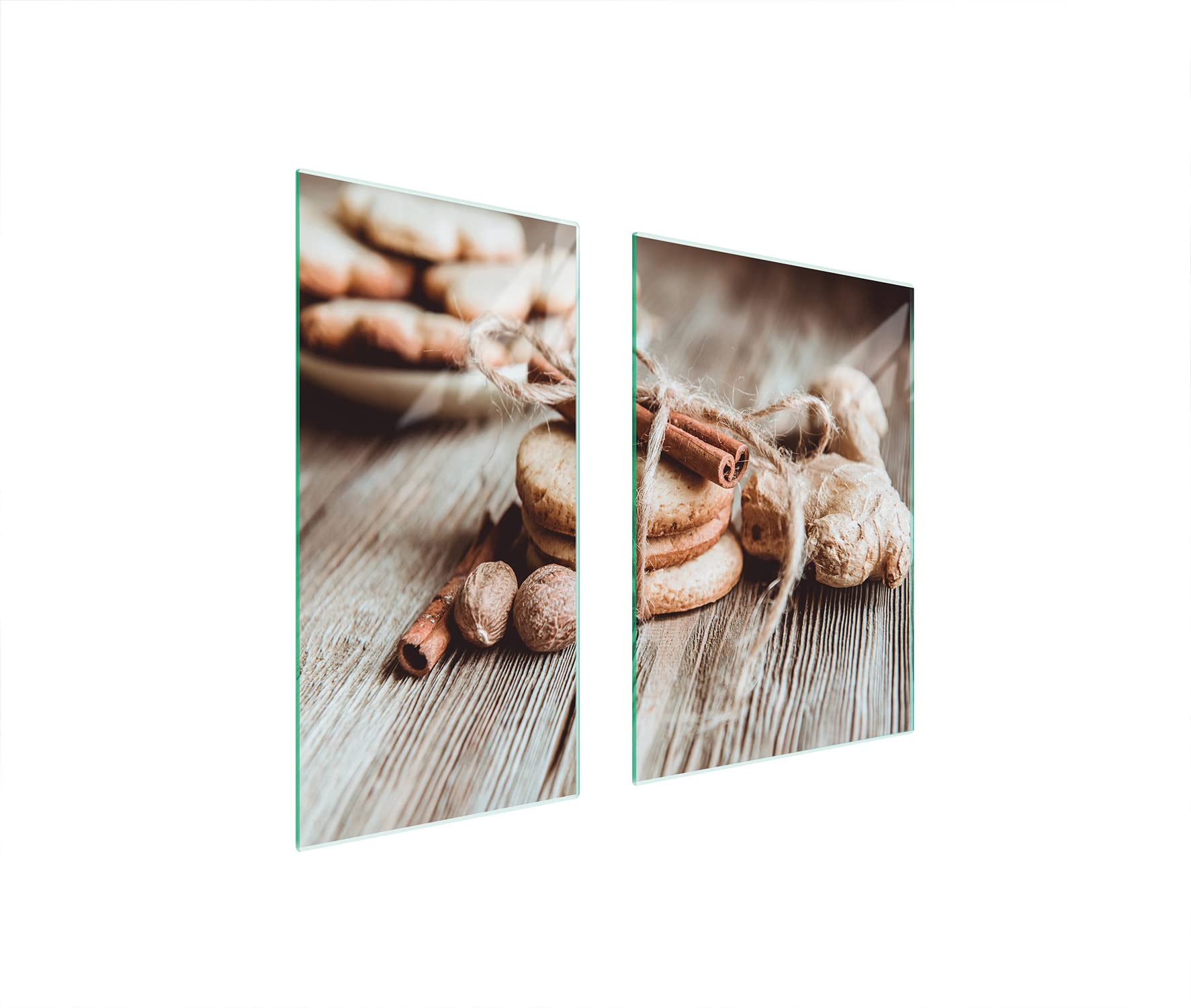 Herdabdeckplatten 2 Teilig 75x52 cm Ceranfeldabdeckung Küche Elektroherd Induktion Herdschutz Spritzschutz Glasplatte Schneidebrett, Kuchen Holz