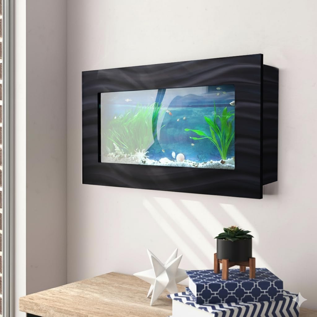 Aussie Aquariums 3.0 Wall Mounted Fish Tank Kit with LED Lighting, Built-in Filter System, Modern Space-Saving Design, Complete Accessories Set (Skyline, Black)