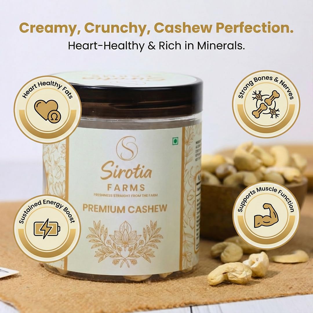 Sirotia Farms Premium Whole Cashews (Kaju) 200g | W320 Grade, Jumbo Size | Rich in Protein & Healthy Fats | 100% Natural, Fresh & Crunchy | Nuts & Dry Fruits 4
