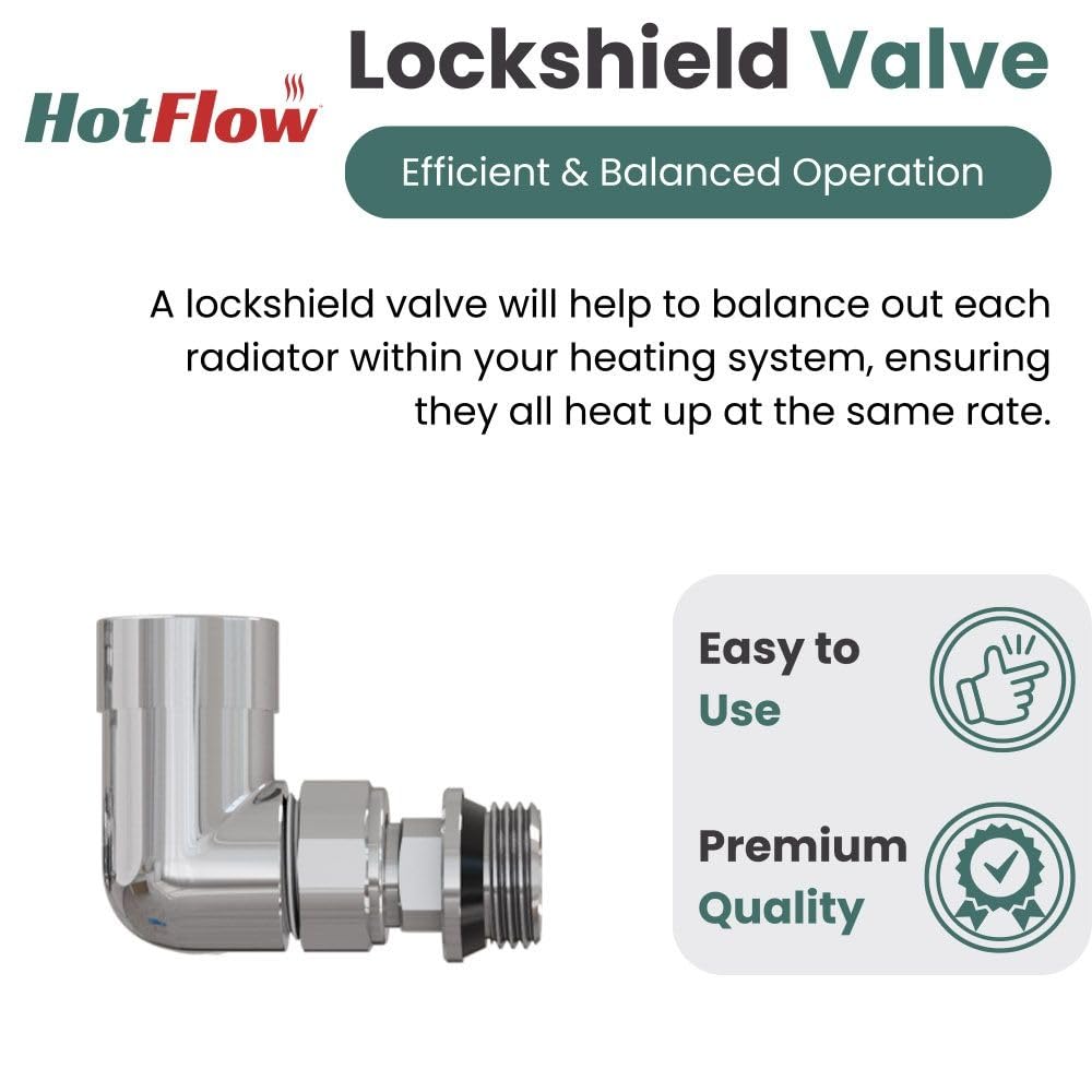 Valvola termostatica per radiatore Marella 3 Moderna ad angolo TRV. Include corpo TRV, testa ruota e scudo di blocco per un controllo rapido e semplice della temperatura.