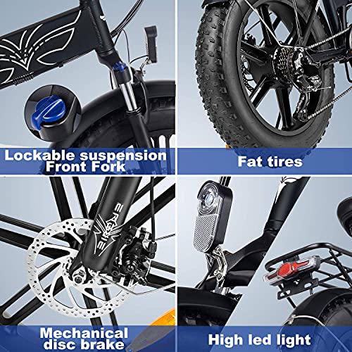 Engwe 750W Folding Electric Bike For Adults 20" 4.0 Fat Tire Mountain Beach Snow Bicycles Aluminum Electric Scooter 7 Speed Gear E-Bike With Detachable Lithium Battery 48V12.8A Up To 28Mph (Black) #TOP2