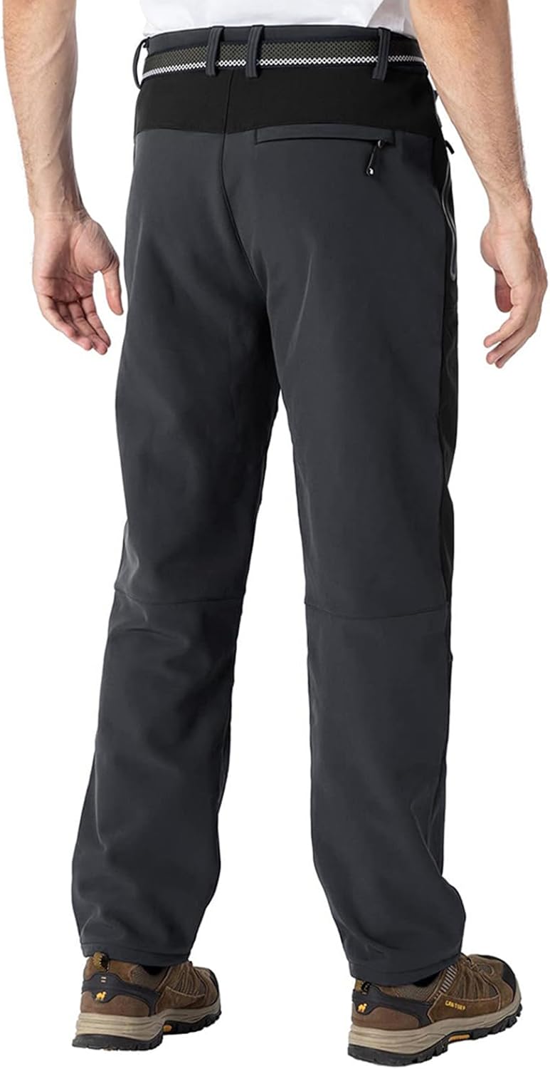 TBMPOY Men's Snow Pants Fleece Lined Hiking Winter Waterproof Softshell Ski Outdoor Insulated Climbing Pants Zipper Pockets - Image 2
