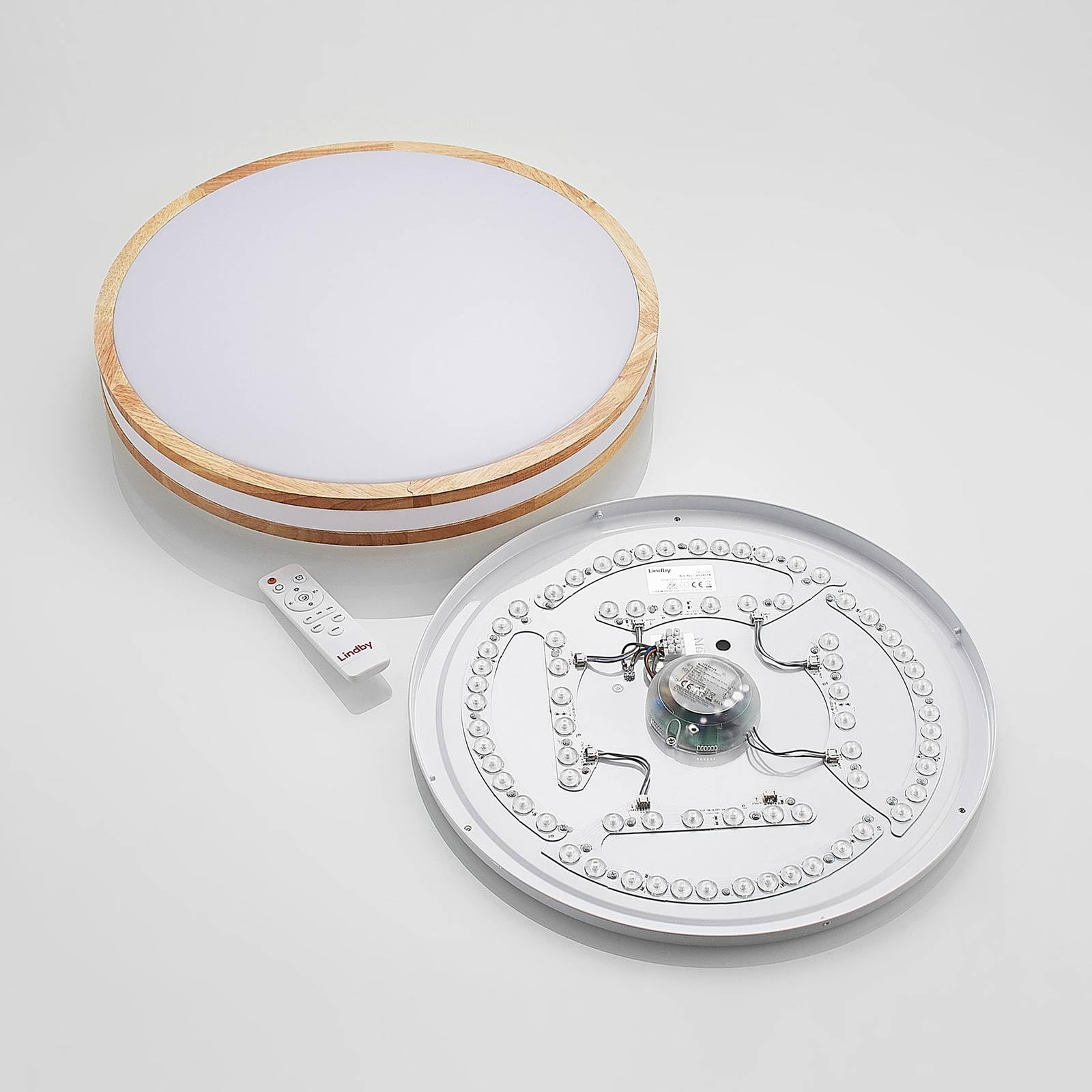 Lindby LED Deckenlampe Holz Ø49,5 cm, mit Fernbedienung dimmbar wechselbare Lichtfarbe 30W Wohnzimmerlampe Deckenleuchte Esszimmer