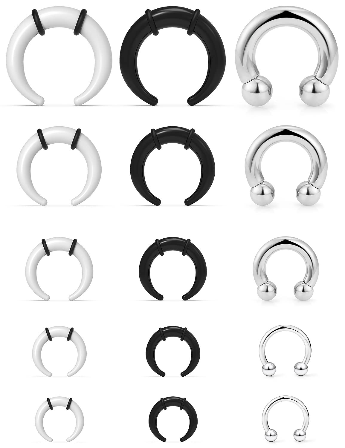 LcolyoliLarge Septum Rings 14G 12G 8G 6G 4G PA Ring Internally Threaded Ball Horseshoe Barbells Stainless Steel & Acrylic Pincher Tapers C Shape Buffalo Stretcher Expander for Women Men
