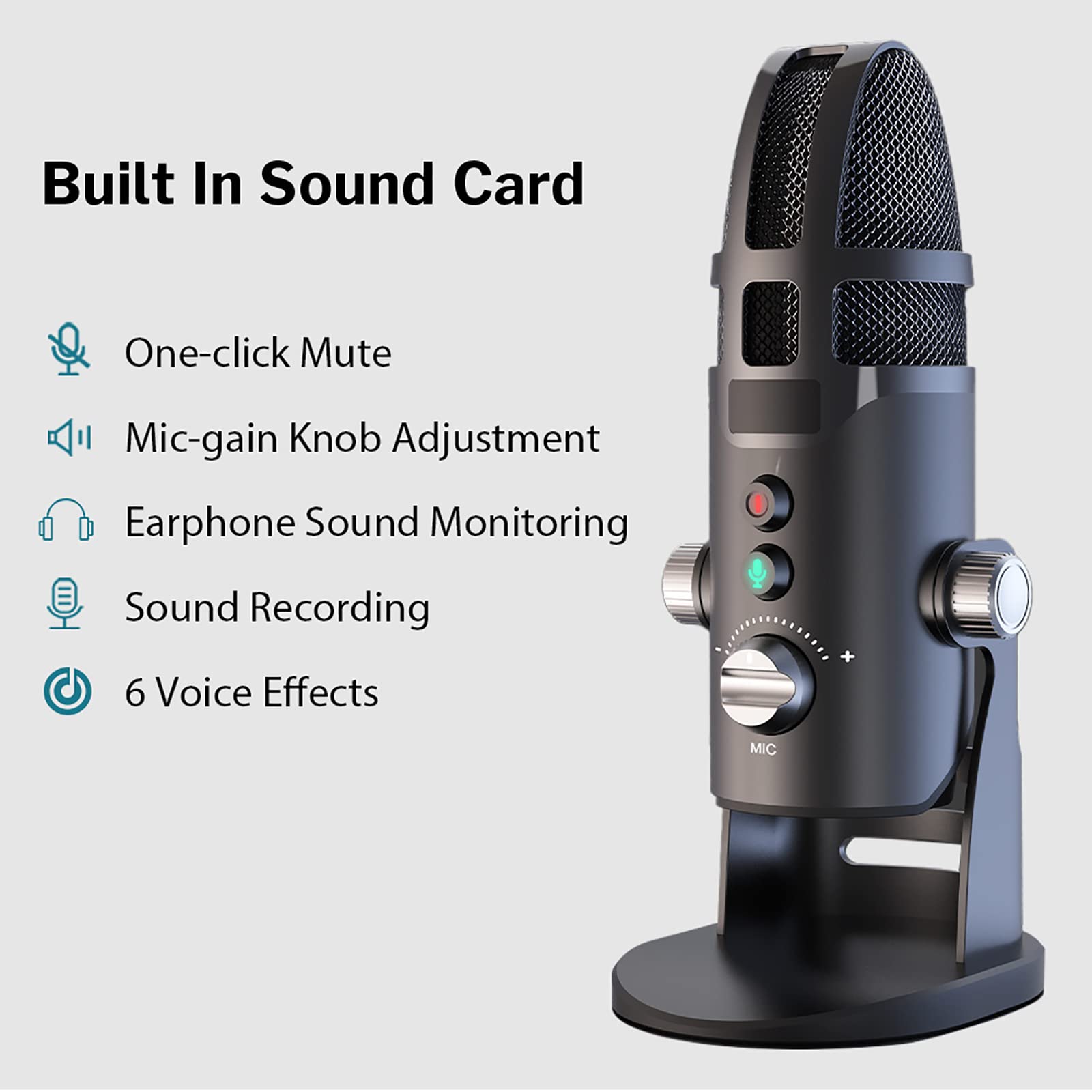 Microfono a Condensatore USB, Microfono Da Gioco Colorato RGB Scheda Audio Integrata E Funzione Di Registrazione, 6 Modalità Audio, Regolazione a 360°, Facile Da Usare