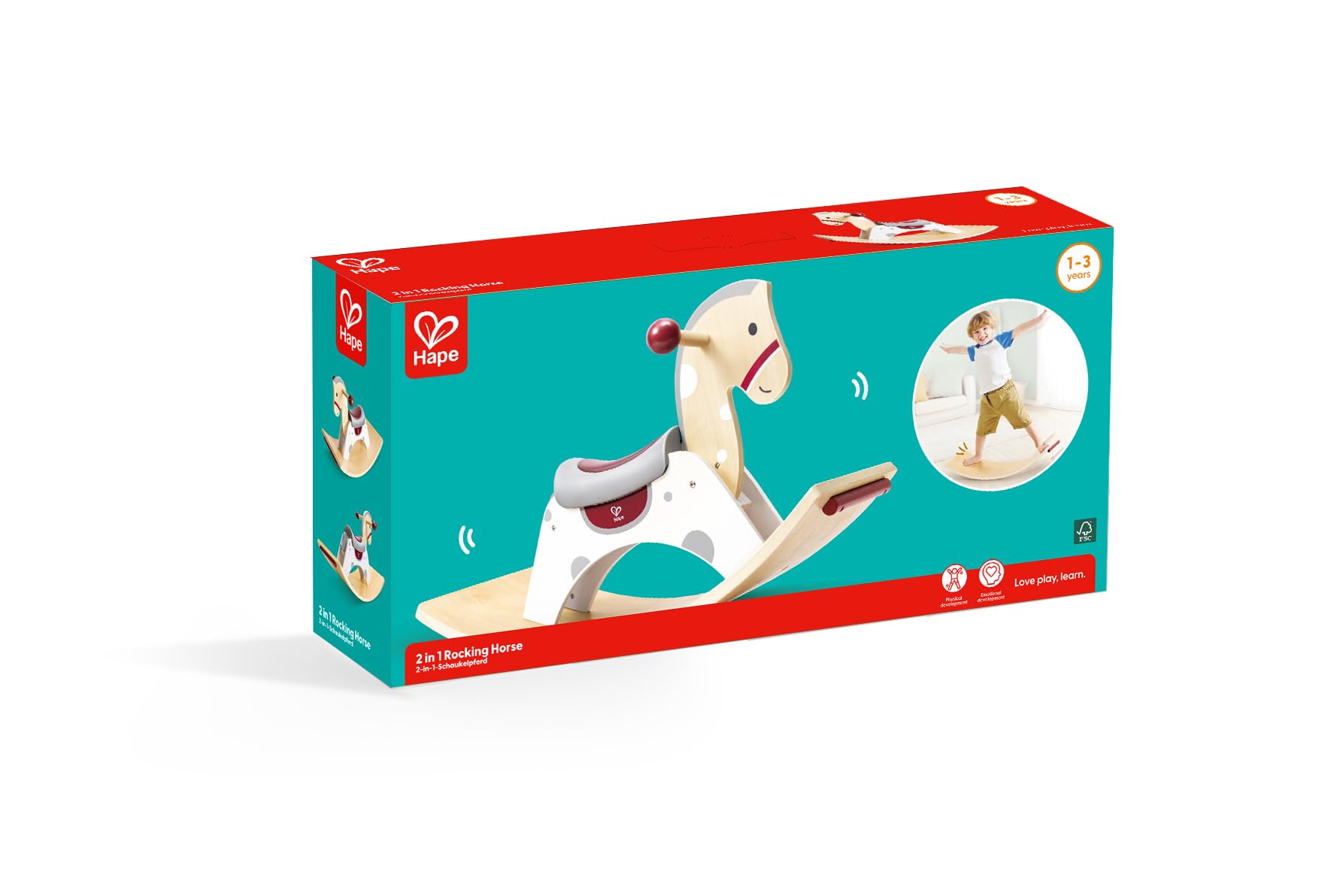 Hape Koń na biegunach 2 w 1, koń na biegunach i deska do balansowania, od 12 miesięcy