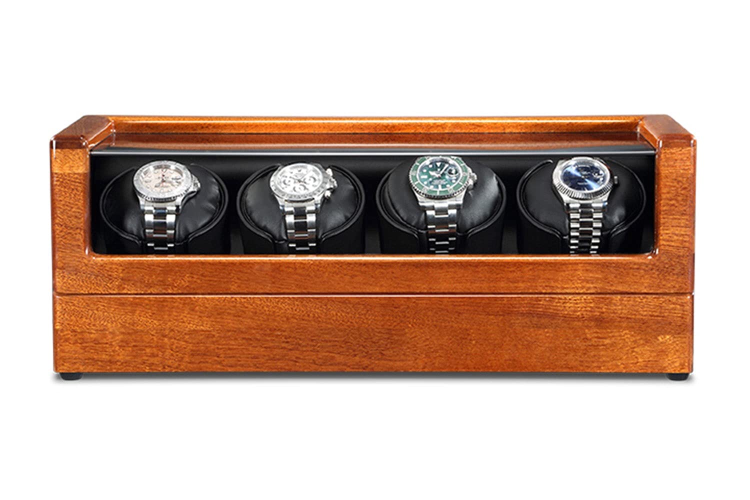 Uhrenaufbewahrungsbox aus Holz mit weichem, flexiblem Uhrenkissen, 4 Aufbewahrungsplätze für Automatikuhren, Beige-4+0, Schwarz-4+0, Schwarz-4+0，Black-4+0