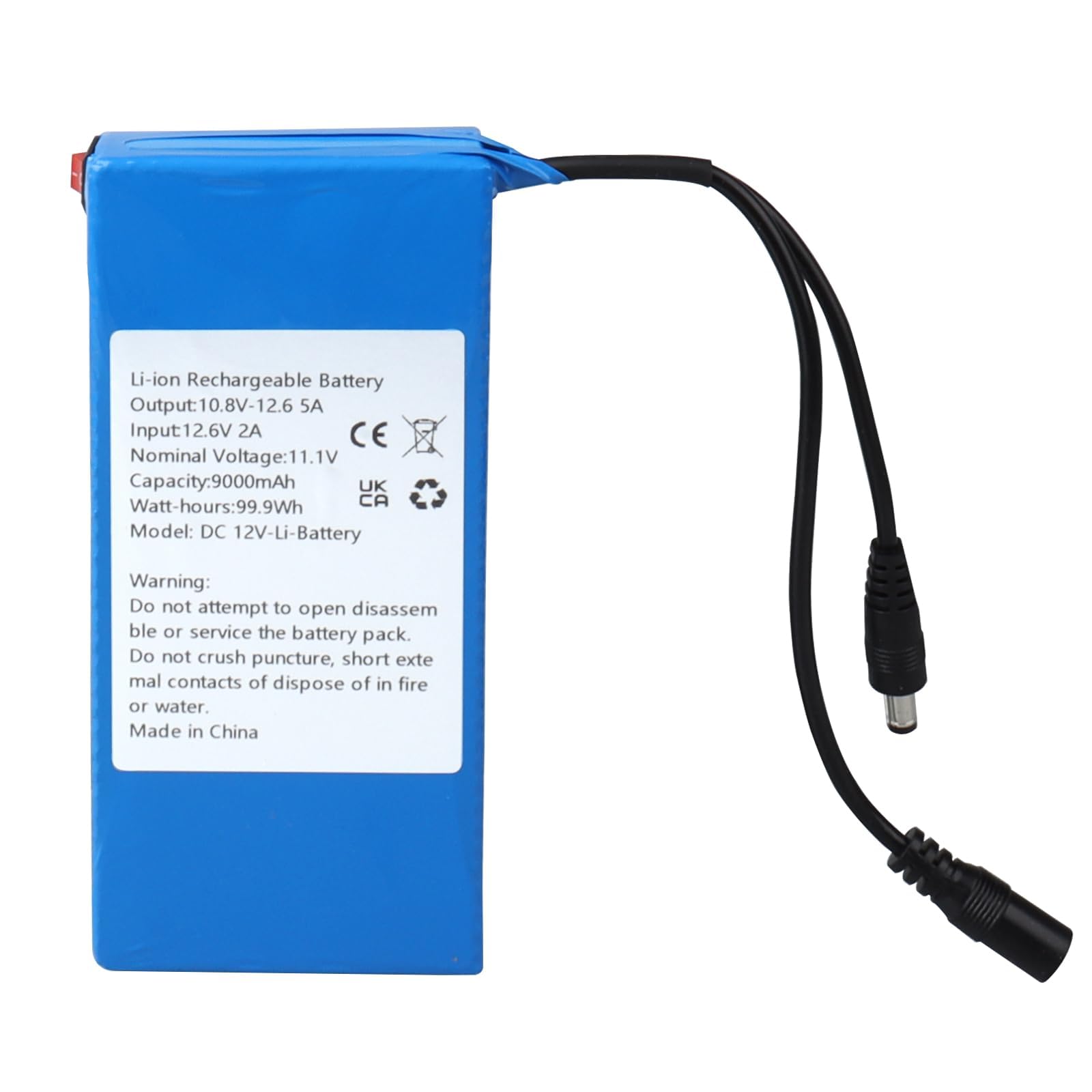 11.1V 9000mAh 99.9Wh Batteria ricaricabile agli ioni di litio compatibile con la maggior parte dei dispositivi DC12V, luci solari, luci LED, spruzzatori, altoparlanti, pianoforti elettronici