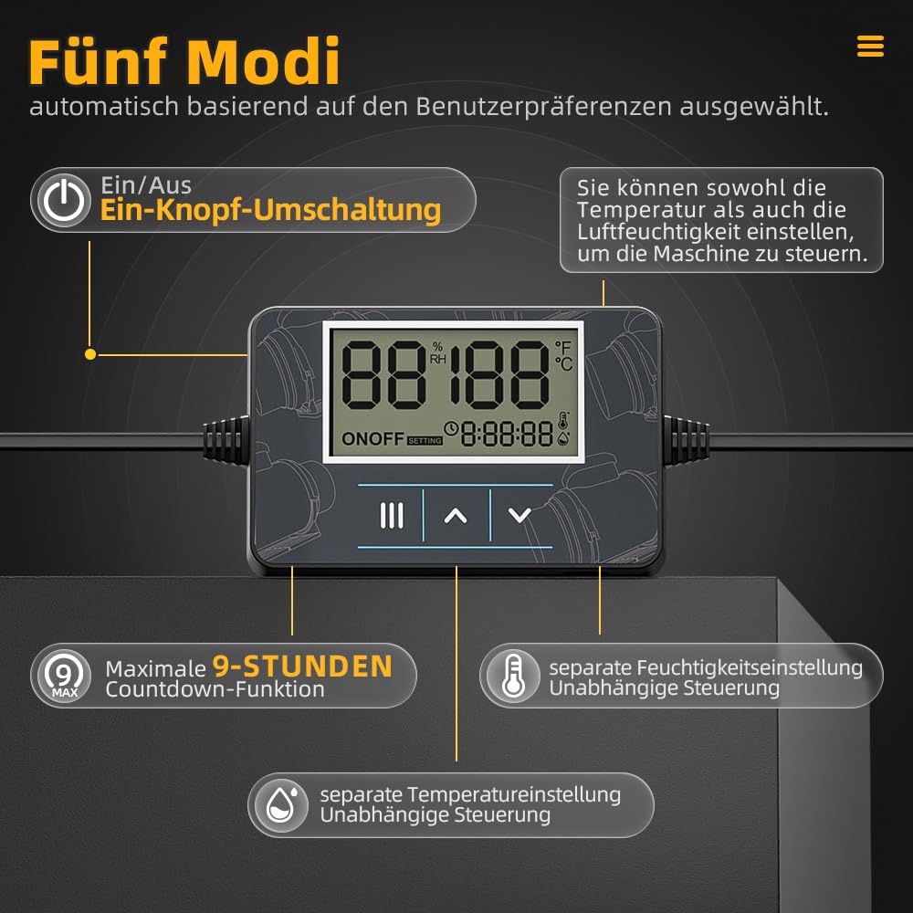 100mm Intelligente Rohrventilator für Badlüfter, Rohrlüfter mit Temperatur und Feuchtigkeitssensor Timer, Heimgebrauch, Belüftung und Abluftgebläse