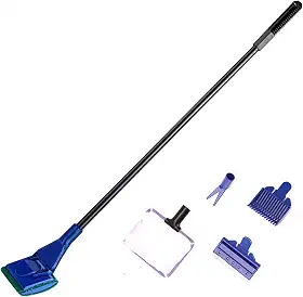 Kit de ferramentas de limpeza de aquário função 5 em 1 para aquário longo e profundo, incluindo raspagem de algas, esponja de limpeza, rede pequena de 9,9 cm, ancinho de cascalho, garfo de