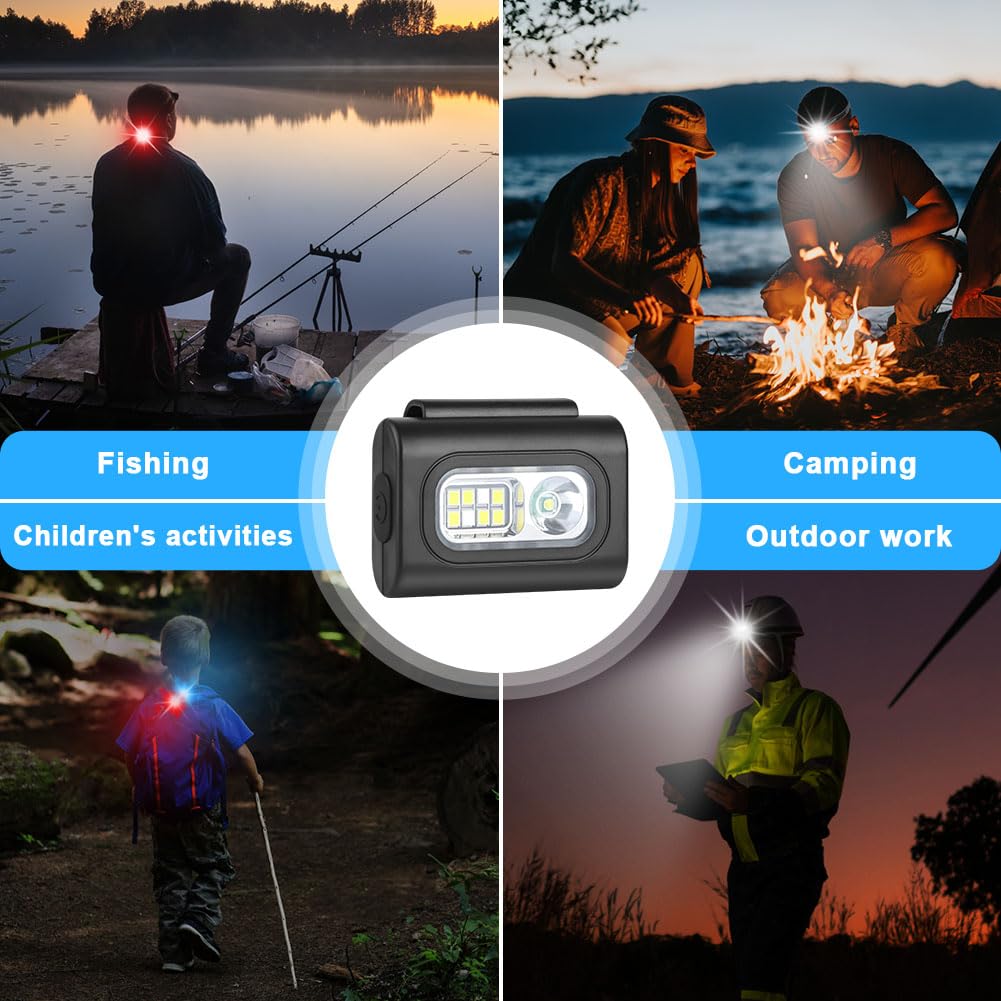 Luz para Correr,Linterna Frontal Portátil, LED con Clip Magnético Ajustable Luz, 6 Modos de Iluminación Impermeable Linterna, USB Recargable, Adecuado para Correr de Noche,Acampar.