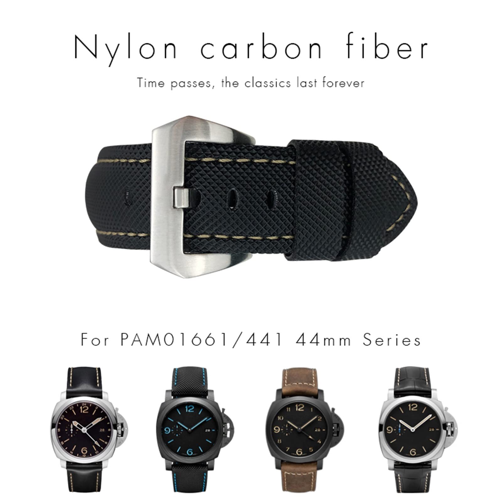 NFFRK Correa de reloj de fibra de carbono de 24mm, pulseras de reloj negras para Panerai pam01661/00441, correas de reloj para hombre, accesorios