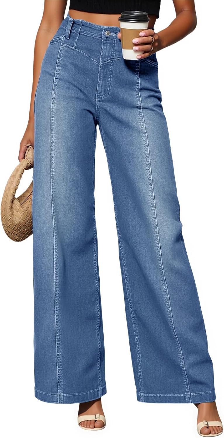 Cicy Bell Women's Baggy Wide Leg Jeans High Waisted Boyfriend Casual Denim Pants with Pockets