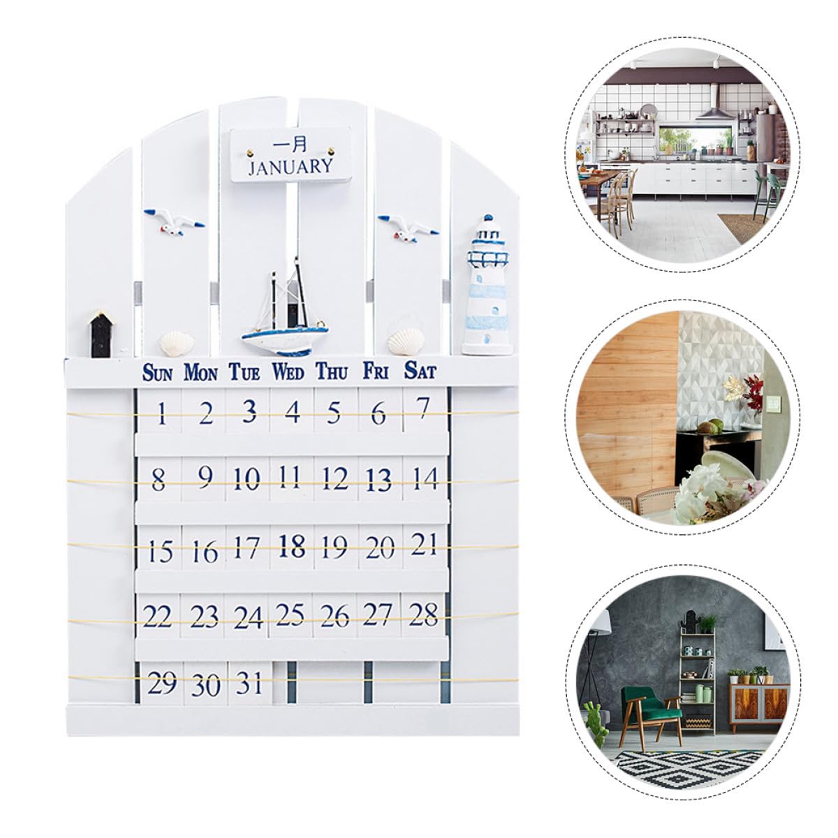 Kisangel Sommerlicher Ewiger Kalender aus Mdf mit Dekorativem Wandkalender, Einfach zu Ändern, nicht Verformbar, für Büro und Wohnungsdekoration
