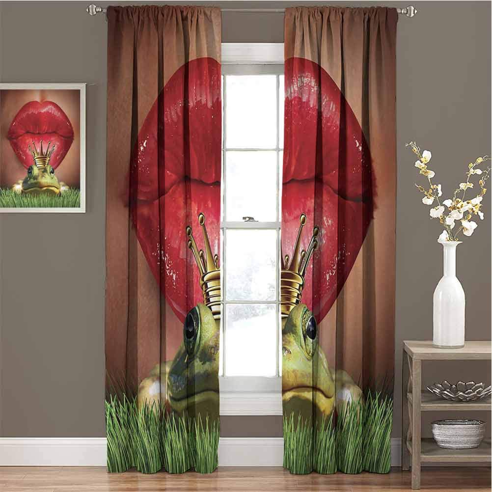 GUUVOR Animal Blackout Curtain Set Lady Finds Her Frog Prince Soul Mate in Love Valentines Romance Fairy Tale Art Kindergarten Shading insulationW54 x L84 Inch Green Red Yellow