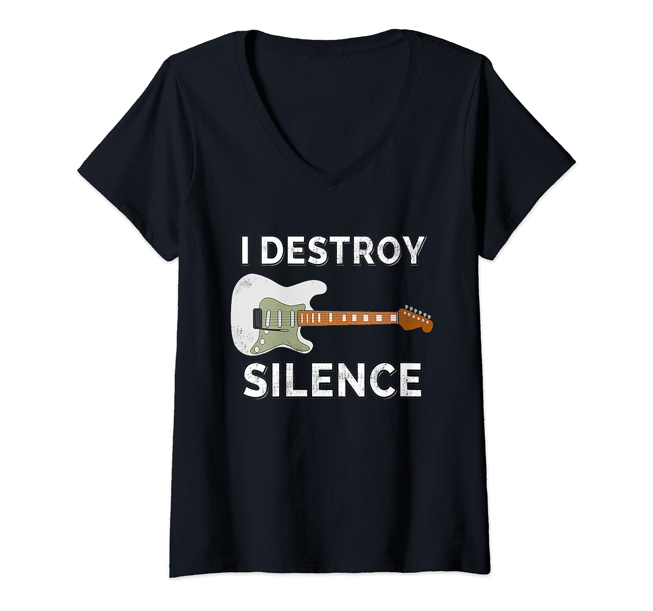 Music loversWomens Electric Guitar I Destroy Silence For Musicians & Guitarists V-Neck T-Shirt