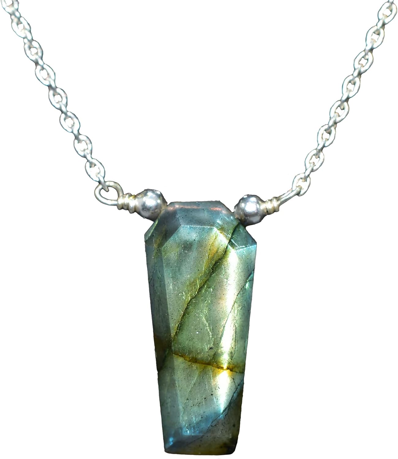 Natural Labradorite Coffin Shape Necklace, Polished Gemstone, Healing Crystals, Gift for Her, Birthday, Gemstone Jewelry 18 inch Stone Weight Approx 8 to 12 Carat (Labradorite)
