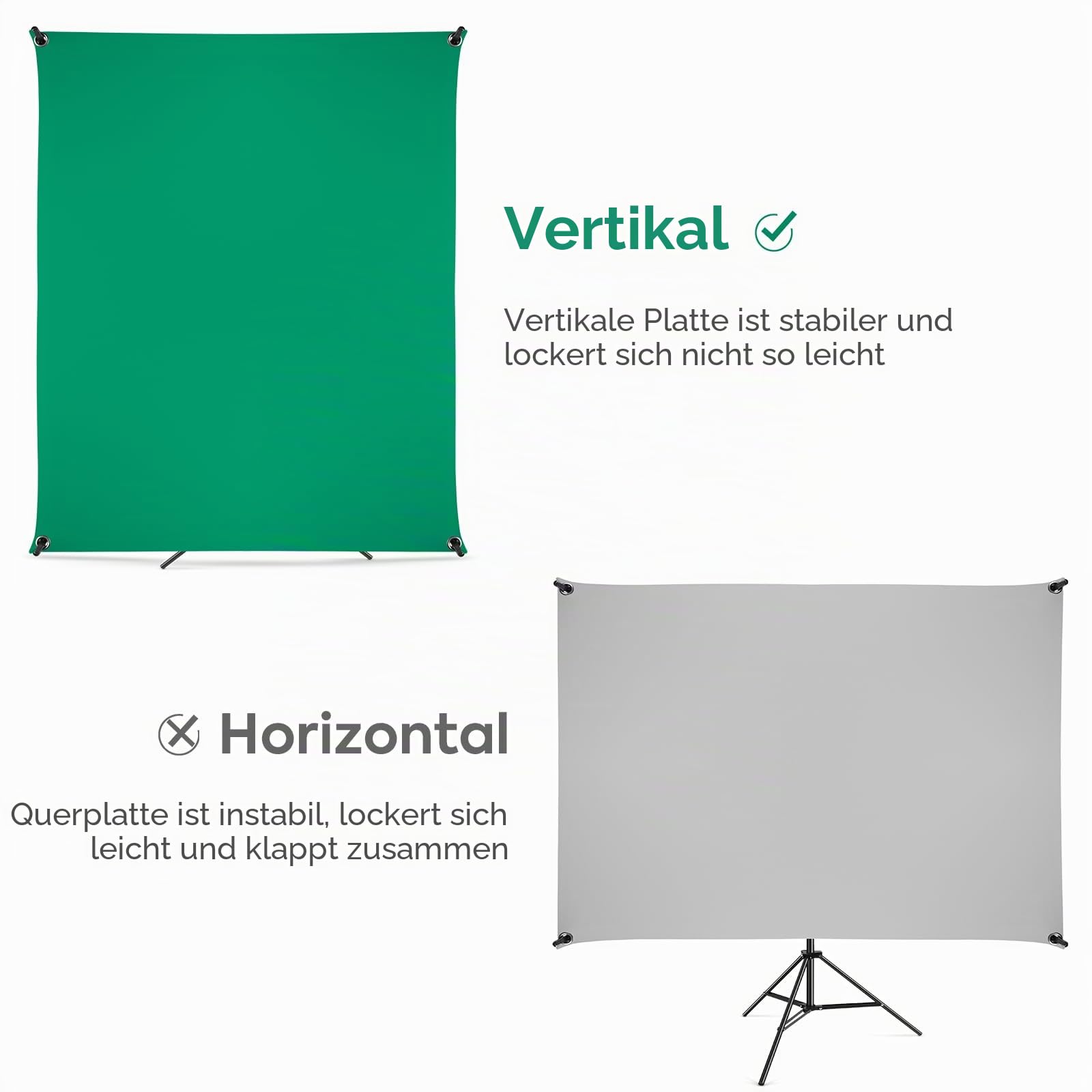 Grüner Bildschirm mit Ständer 1.5 x 2 m, Grüner Bildschirm mit einstellbarem Hintergrund Ständer für Fotografie, Streaming, Gaming, Chroma Key, Foto Studio Video Aufnahme, Portrait Headshot Fotografie