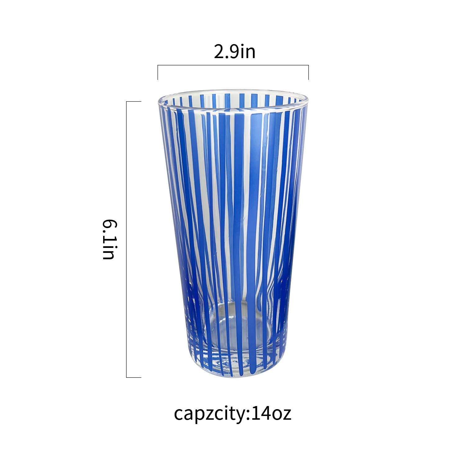 Set di 6 bicchieri highball in vetro per acqua, succo, latte, cocktail, vino, birra, bevande miste, lavabili in lavastoviglie, riutilizzabili, 400 ml