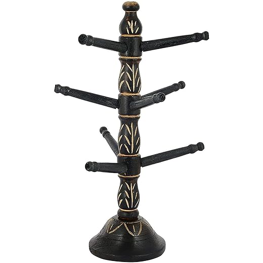 Wooden Hand Carved Bangle Stand - Black
